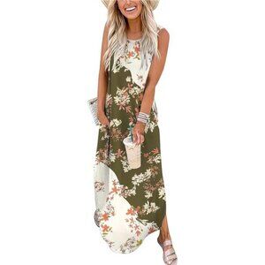 ANRABESS Women Casual Loose Sundress Sleeveless Split Maxi Long Beach Shirt